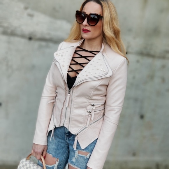 BLUSH Vegan Leather Jacket Pearls Details - Picture 2 of 5